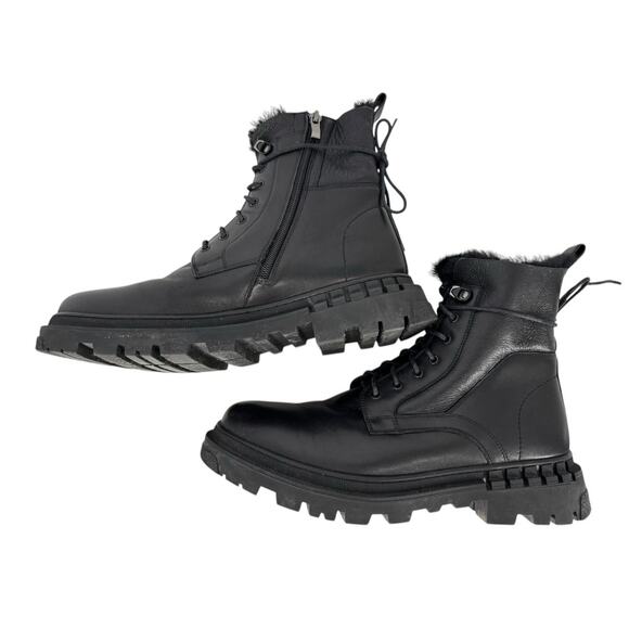 Steve Madden Eisen Black Leather Boots Mens Size 8 Combat Fur Lined Flaw main image 11